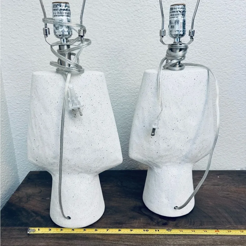 Modern Organic Boho Southwest White Speckled Textured Table Lamp